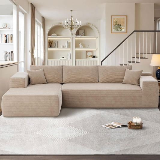 104" Cloud Sectional Couches for Living Room,L Shaped Boneless Couch in A Box,Sleeper Sofa with Comfy Chaise No Assembly Required,Camel