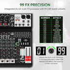Audio Mixer 6 Channel Sound Mixer Console, Professional Music Mixing Board DJ - Image 2