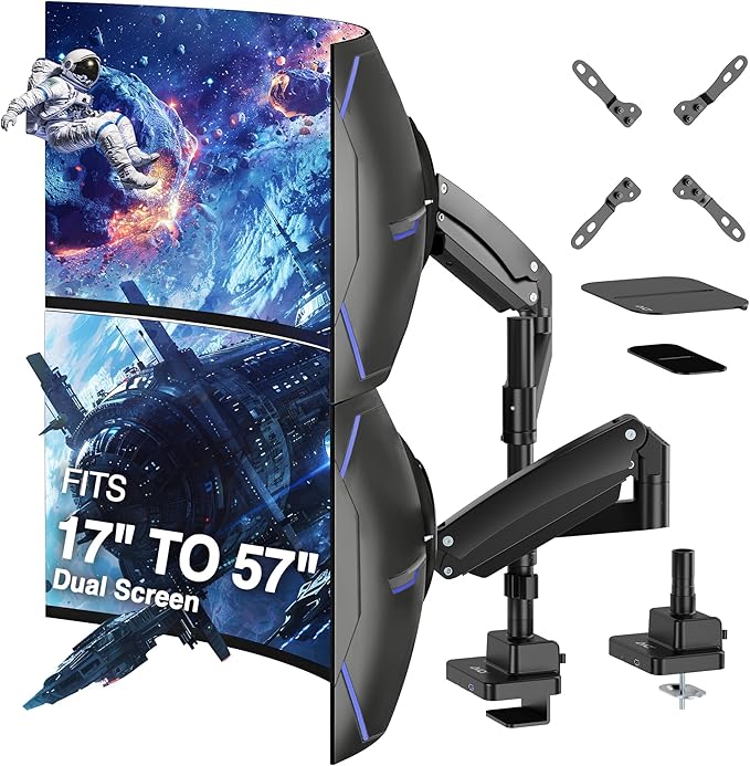 AVLT Dual 57 Inch Heavy Duty Stacking Monitor Arm Pole Top Mount by AVLT-USA