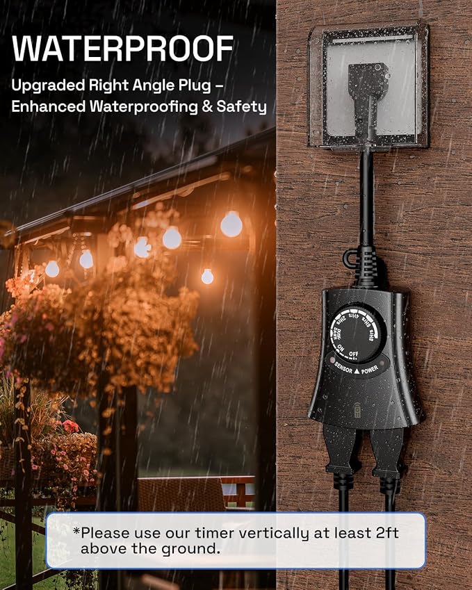 HBN Outdoor Light Timer with Remote Control, Waterproof Light Sensor Timer - Image 3