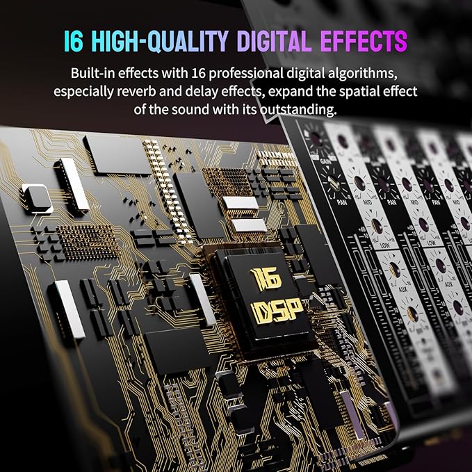 Professional Audio Mixer, 6 Channel Audio Interface Sound Board Mixing Console - Image 4