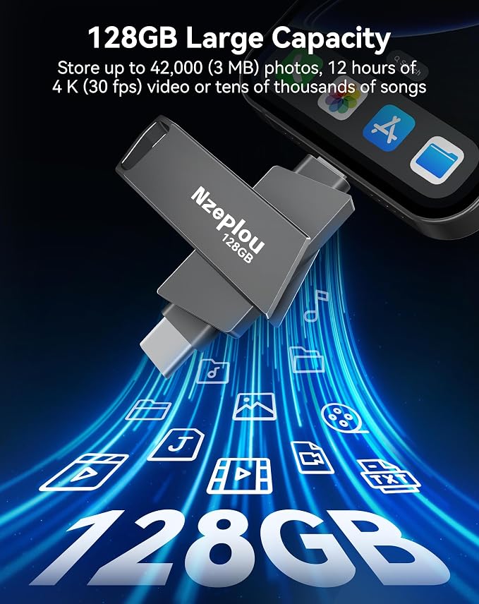 128GB Flash Drive for iPhone iPad, USB3.0 High-Speed Memory Stick No App Needed - Image 6