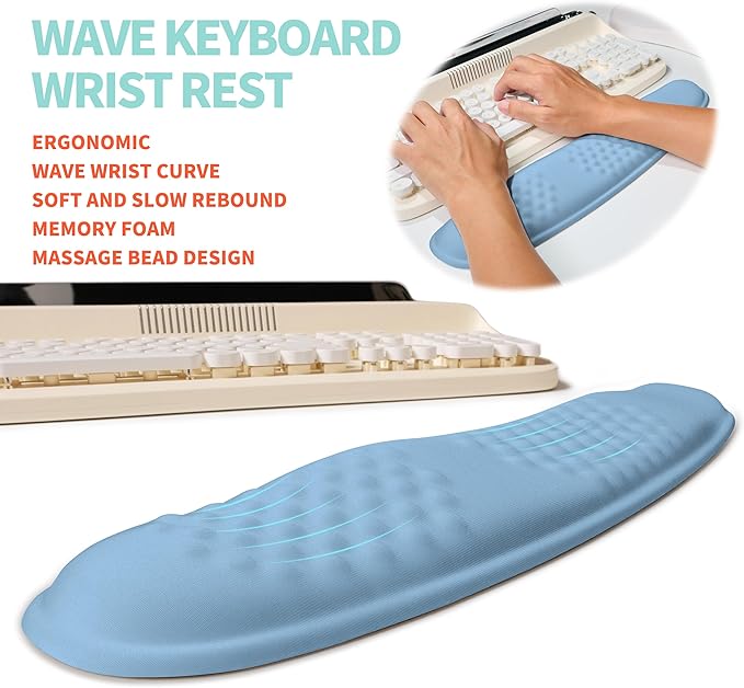 2-in-1 Ergonomic Set, Wave Rise Keyboard Wrist Rest and Massage Bulge Slope - Image 2