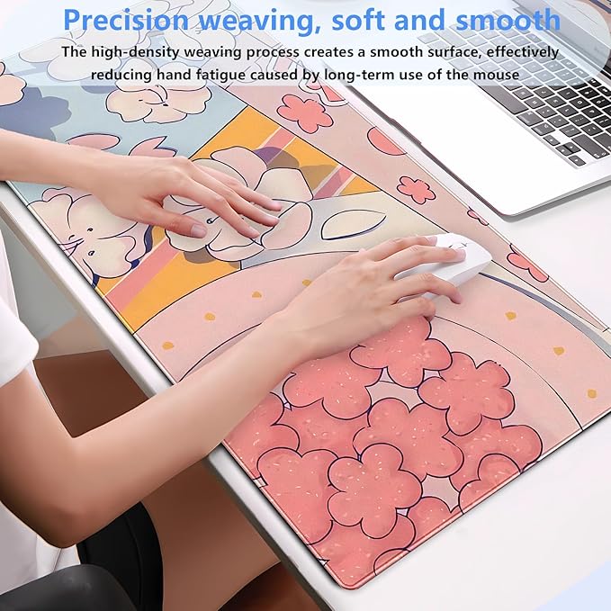 Pink Floral Mouse Pad XXL Cute Anime Gaming Desk Mat 31.5"x15.7", Thickened - Image 4