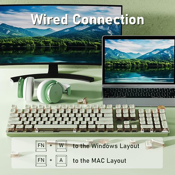 EWEADN V20 Wired Mechanical Keyboard, 104 Keys Backlit LED Keyboards, Media - Image 5