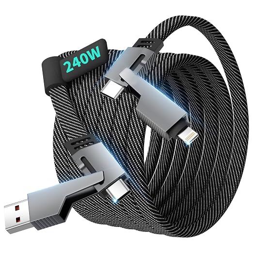 Travel Essentials 240W USB C Cable, 4 in 1 Charging Cable Fast Charging Cords by Jogrytece