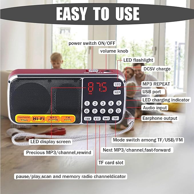 Leting Portable AM/FM Radio and MP3 Speaker, Mini Rechargeable Radio - Image 7