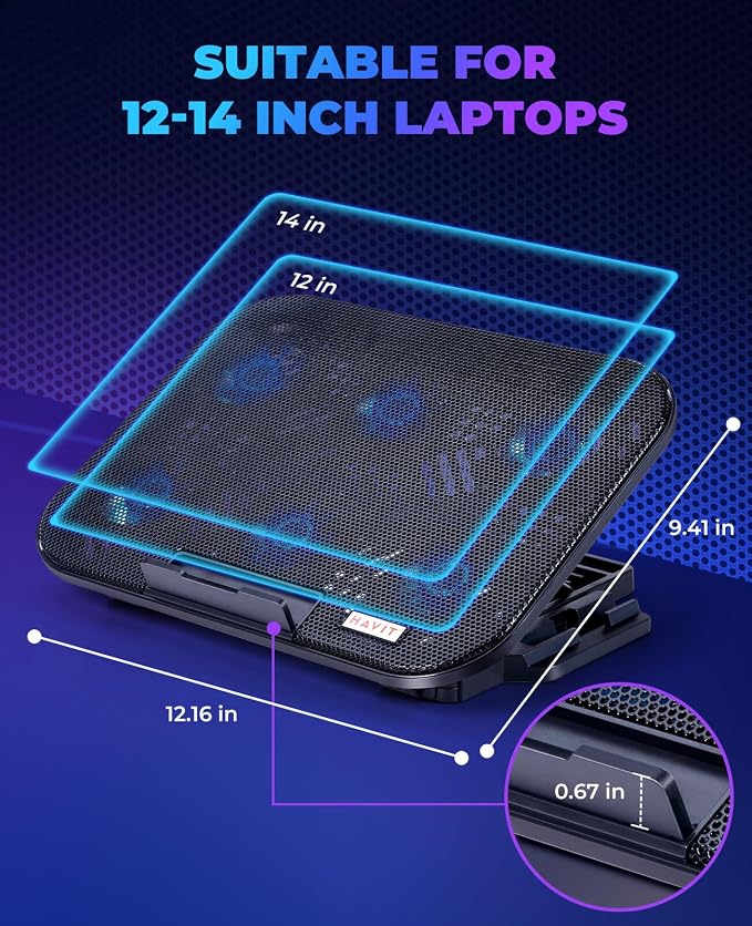 HAVIT Laptop Cooling Pad with 6 Quiet Fans and Adjustable Heights - Image 4
