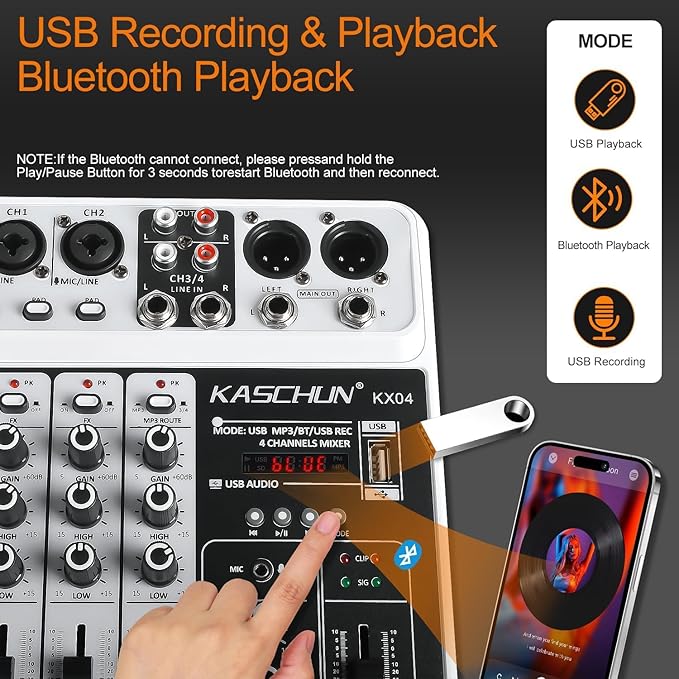 Professional 4-Channel DJ Audio Mixer, Podcasting, Live Streaming & Home - Image 3