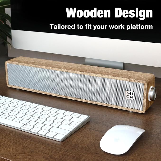 MICA Computer Speakers, Wired Computer Sound Bar, Wooden Mini Soundbar - Image 2