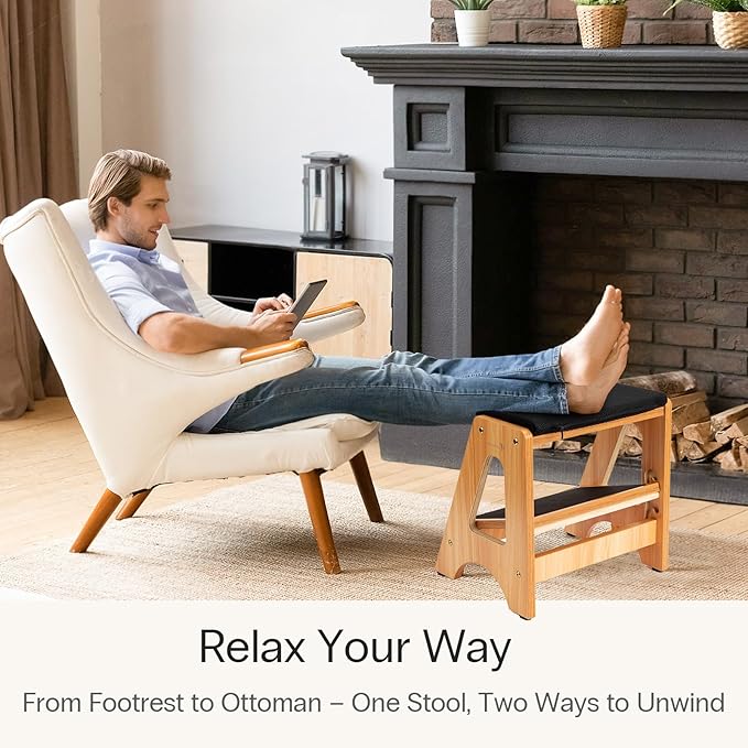 StrongTek Double Step Footrest, Adjustable Wooden Foot Stool - Image 4