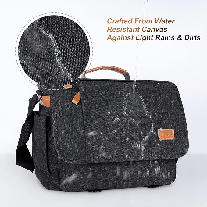 ESTARER Men Messenger Bag 15.6 inch, Water-resistant Canvas Computer Work Bag - Image 6