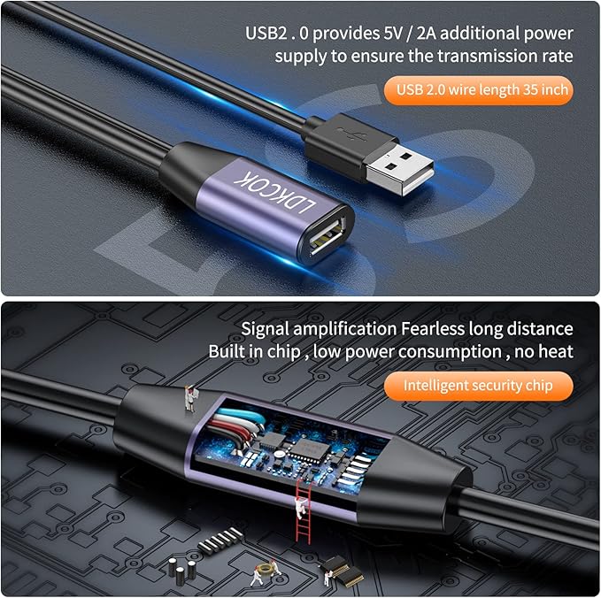 LDKCOK USB 2.0 Type A Male to A Female Active Repeater Extension Cable 100ft - Image 2