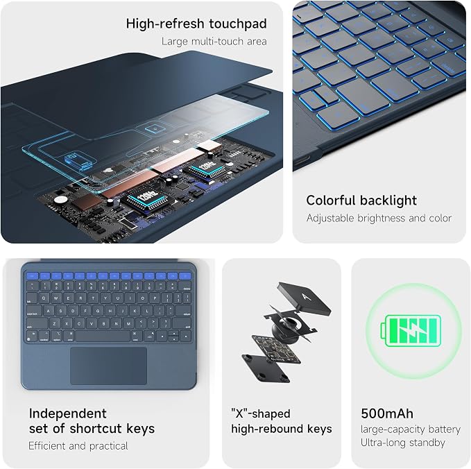 HOU iPad Air 11 Case with Keyboard Detachable Rotatable Magnetic Full - Image 4