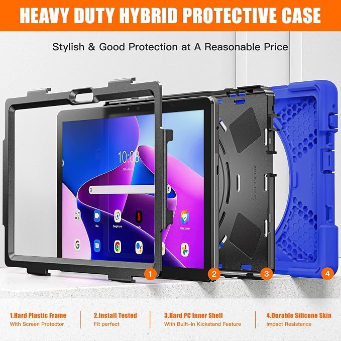 Junfire Shockproof Case for Lenovo Tab M10 3rd Gen 10.1 inch 2022, Heavy Duty - Image 3