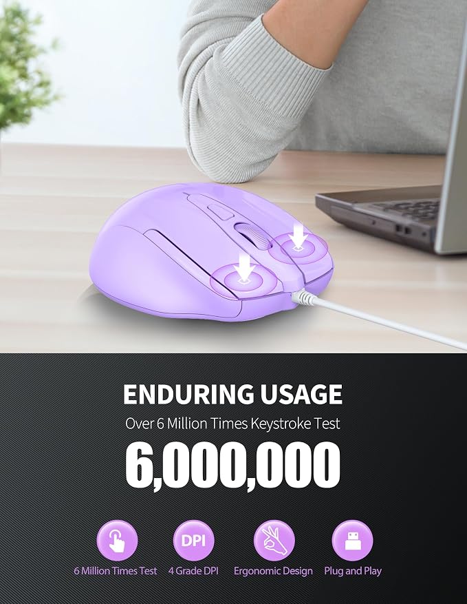 TECKNET Wired Mouse, 6-Button Corded - Image 5