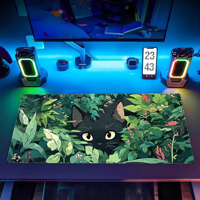 Black Cat Mouse Pad Cute Gaming Mousepad XL Kawaii Computer Mat 31.5 x 15.7 in - Image 7