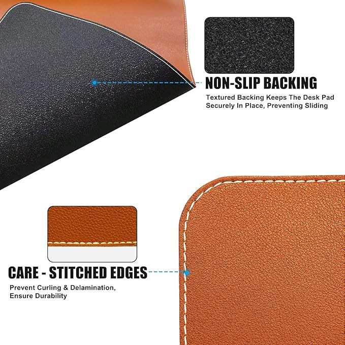 Desk Mat with Lip & Reinforced Stitched Edge|Non-Slip Waterproof PU Leather - Image 4