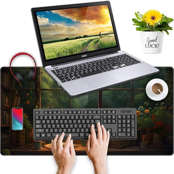 Anime Dark Green Plants Desk Mat Cute XXL Large Extended Mouse Pad Gaming - Image 4