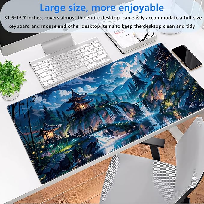 Cloud and Moon Forest Design Extra-Large Gaming Desk Mat XL Extended Keyboard - Image 2