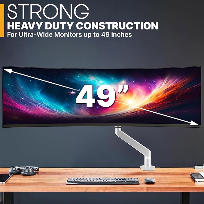 Premium Height Adjustable Single Monitor Arm Stand: Desk/Grommet Mount - Image 3