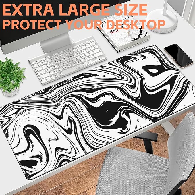 Mouse Pad Large Black and White Fluid Non-Slip Gaming Desk Mat - Image 6