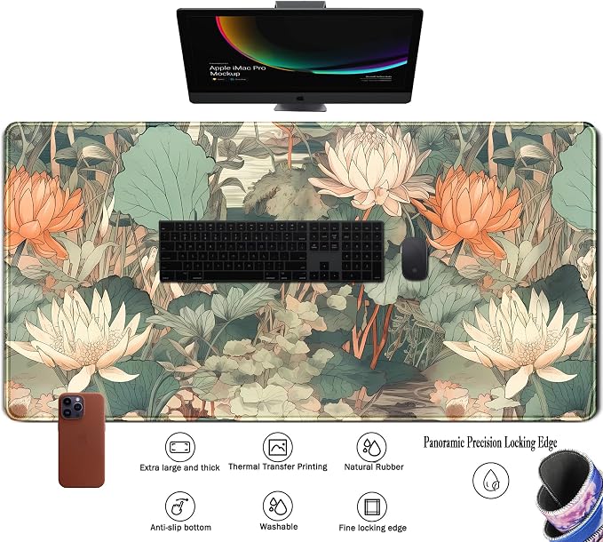 Light Emerald and Orange Floral Desk Mat, XXL Large Extended Mouse Pad Gaming - Image 3