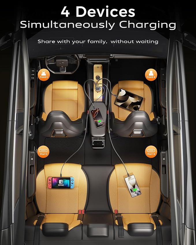iPhone Car Charger, Retractable Fast USB C Phone Charger, 4 in 1 Cigarette - Image 4