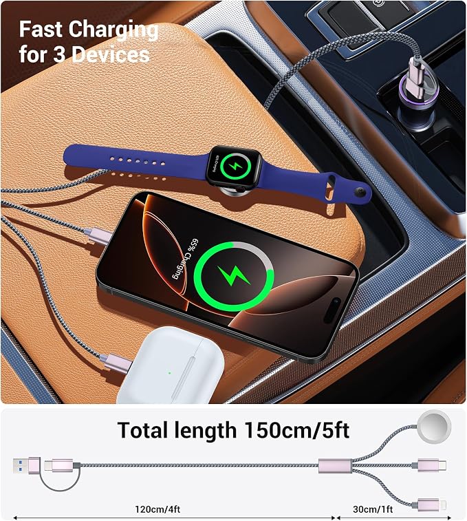 Temdan for Travel Vacation Essentials, 3 in 2 USB C Cable for Apple Watch - Image 4