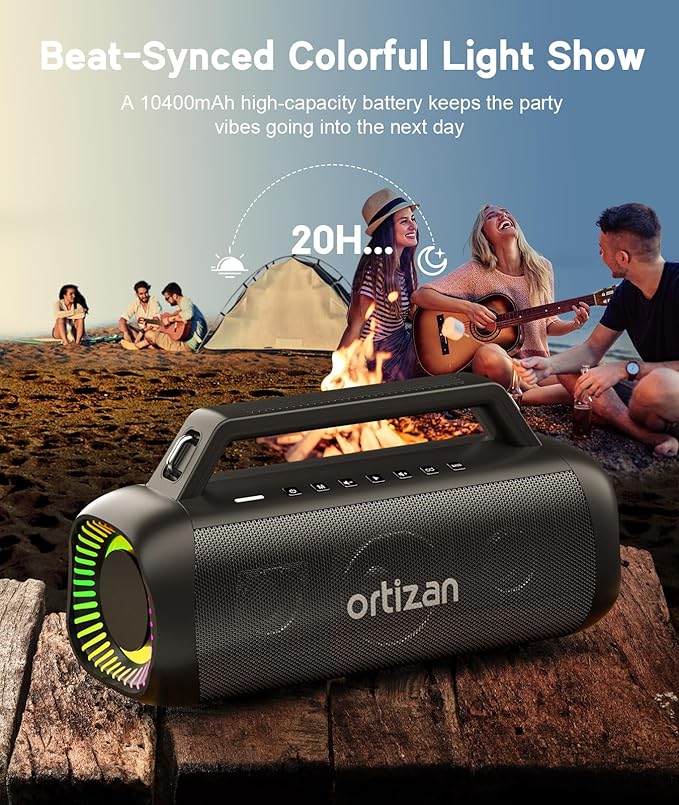 Ortizan Portable Bluetooth Speaker Loud, 80W Peak, Bass Up, 20H Playtime - Image 5