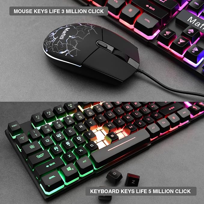 mafiti RK101 Computer Keyboard Mouse Combo Wired, RGB Backlit USB Keyboard - Image 2