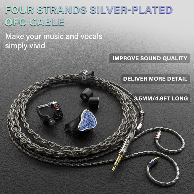 BASN Bmaster5 in Ear Monitors, 1DLC Diaphragm+4BA 5 Drivers IEM Earphones - Image 4
