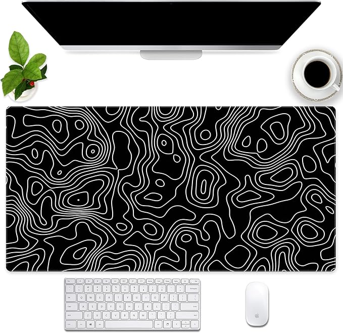 Black and White Topographic Map Gaming Mouse Pad by Cindasun