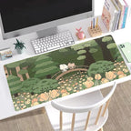 Anime Forest Desk Mat, Cute Green Mouse Pad, Kawaii Aesthetic Full Desktop Pad - Image 4