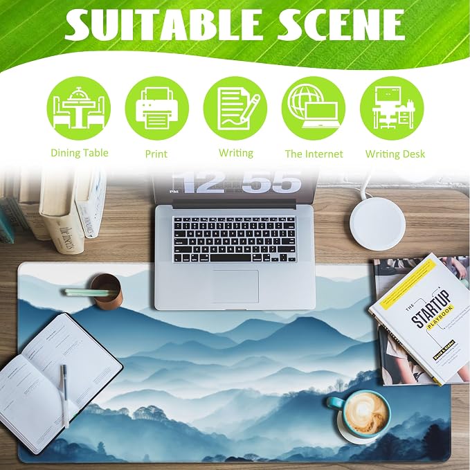 Large Gaming Mouse Pad, Mountain Desk Mat, Misty Forest Mountains Desk Pad - Image 3