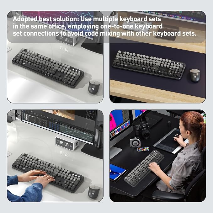 Wireless Keyboard and Mouse Combo, 104 Round Keys Cute Colorful Cordless - Image 6