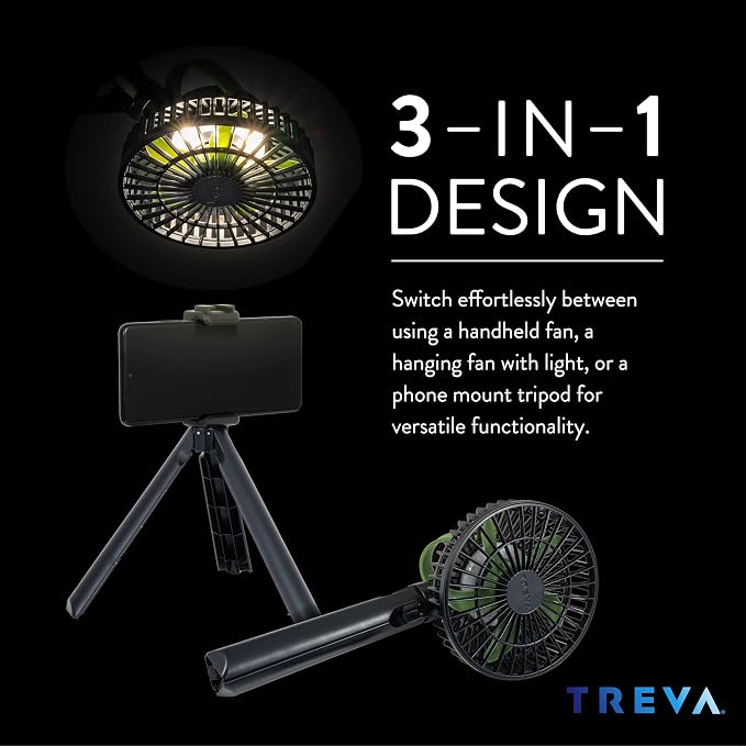 Treva 5 Inch Tripod Fan with Built-In Light and Attachable Phone Mount - Image 2