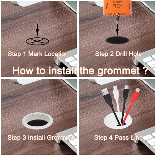 Desk Grommet 2-3/8 inch with Hole Saw, Desk Cord Hole Cover Grommet - Image 4