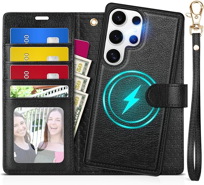 TUCCH Wallet Case for Galaxy S25 Ultra, 2 in 1 Wrist Strap RFID Blocking 4 Card by TUCCH