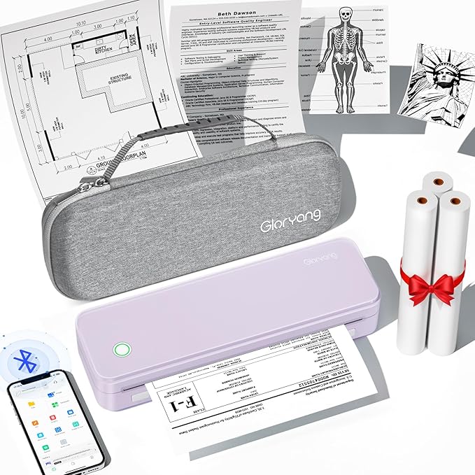 Inkless Portable Printer for Travel, Wireless Thermal Printer Supports 8.5 x 11 by Gloryang