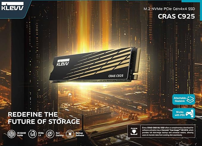 KLEVV CRAS C925 1TB M.2 2280 NVMe PCIe Gen4x4 Internal Gaming SSD - Image 2