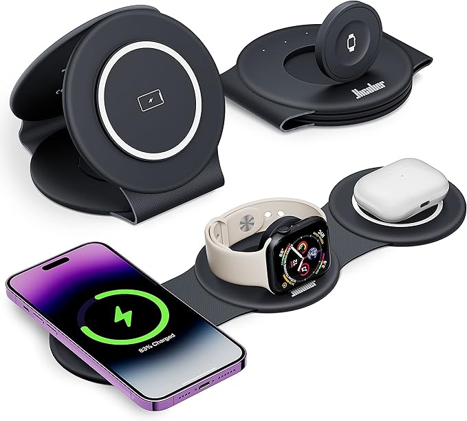 3 in 1 Charging Station for Apple Multiple Devices, Foldable Travel Wireless by Hicober