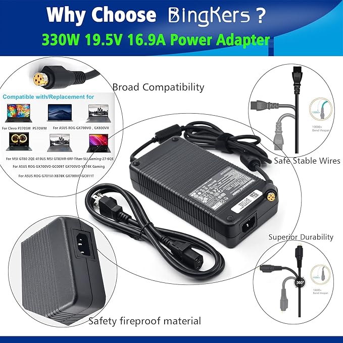 Bingkers. New 330W 19.5V 16.9A Power Adapter Power Supply ADP-330AB B - Image 5
