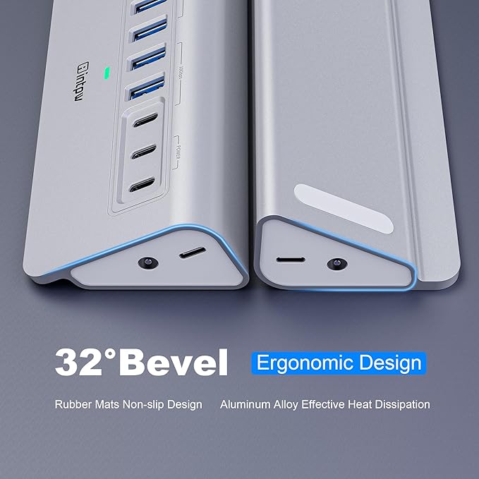 Powered USB Hub 10Gbps, intpw YH6AC 9-Port USB 3.2 /USB C Hub - Image 6