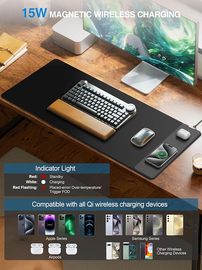TopMade Mouse Pad with 15W Wireless Charging, Waterproof Gaming Mousepad with - Image 2