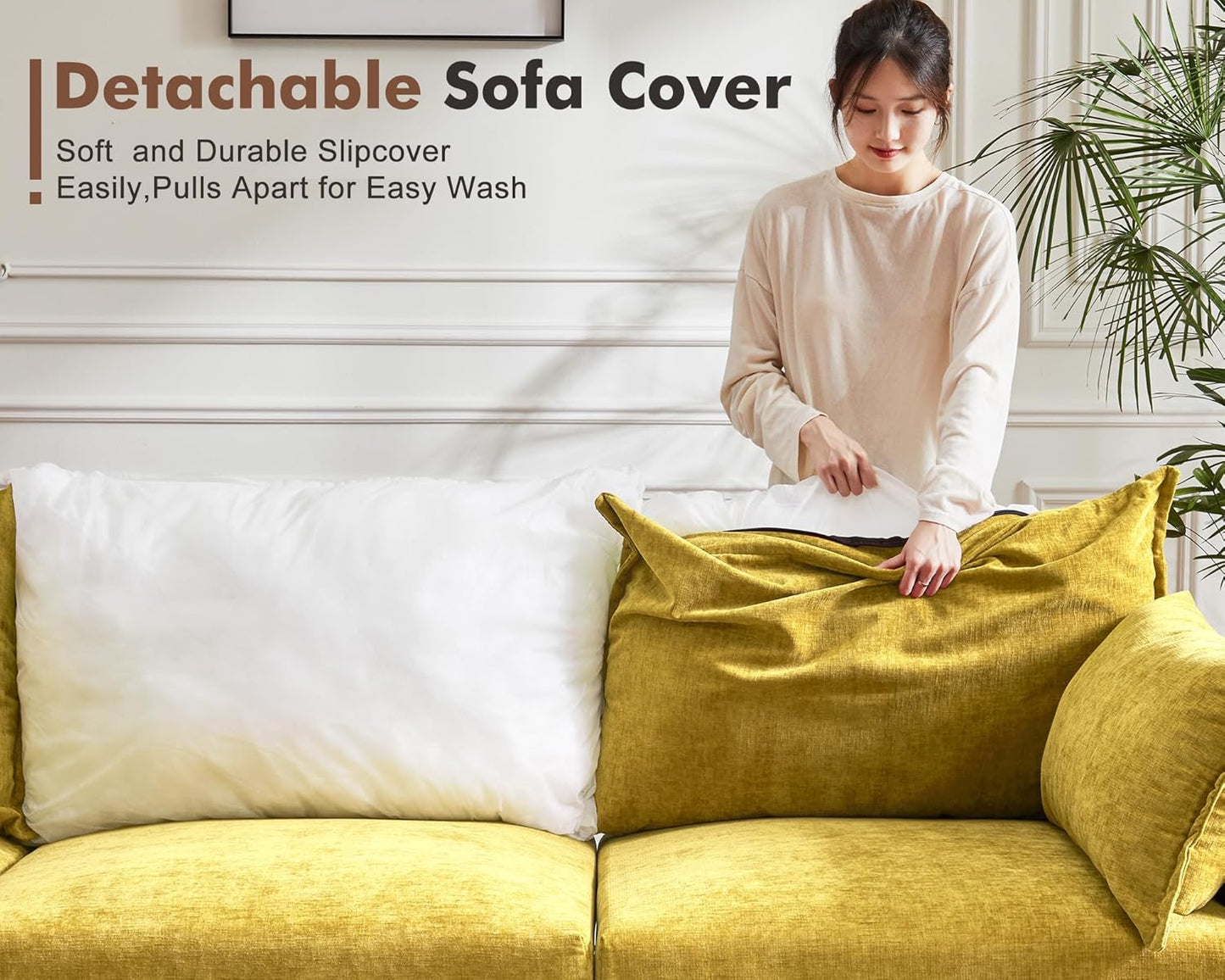 135.5" Oversized Modular Sectional Sofa, L Shaped Convertible Couch with Movable Ottoman, Large 6 Seat Corner Couches for Living Room Deep Seat Yellow Chenille