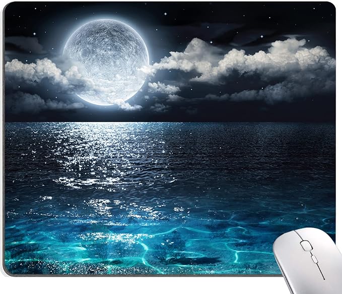 Mouse Pad, Ocean and Moon Mouse Pad, Square Waterproof Mouse Pad Non-Slip by DUADELI