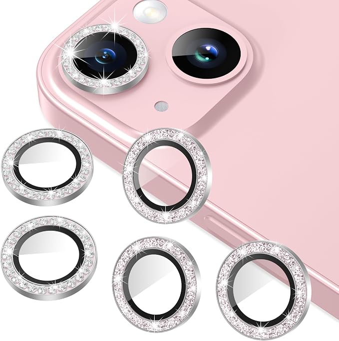 AGVEE 3+3 6 Pack for iPhone 15/15 Plus Camera Lens Protector, Bling Diamond & by AGVEE