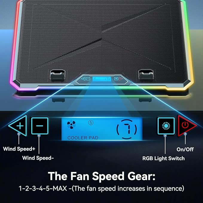 Gaming Laptop Cooler with 13 Ultra Quiet Fans, LCD Screen and Multi Color RGB - Image 3