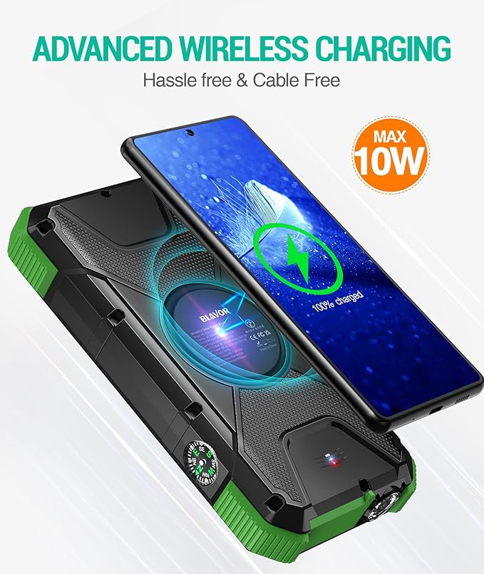 BLAVOR Solar Power Bank, PD18W QC3.0 Fast Charging 10W Wireless Charger - Image 4